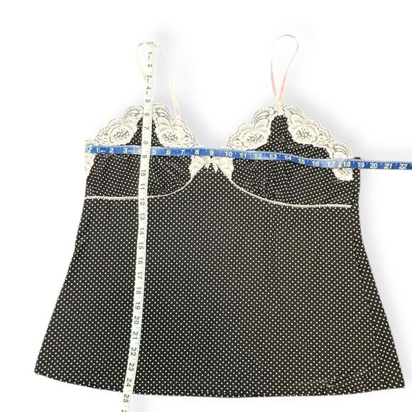 STUDIO DONATELLA Women’s Black White Polka Dot Lace Trim Cami Top Size XL - Picture 4 of 4